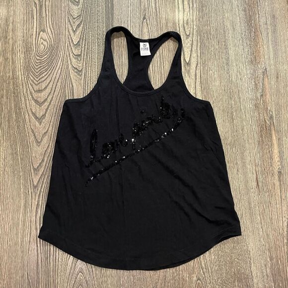 Victoria's Secret Pink Racerback Sequin Tank Top Scoop Neck Embellished Black XS - Picture 1 of 5